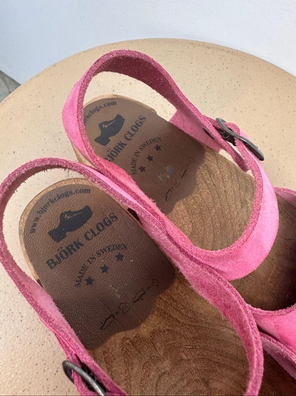 Bjork Women’s Alma Swedish Pink Nubuck Leather Mary Jane Wood Clog Sandal - Picture 7 of 11